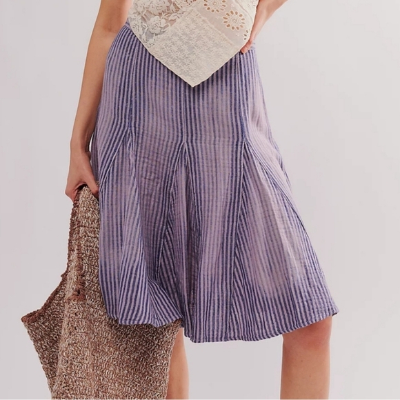 NEW Free People Pale Mauve Stripe Candace Midi Skirt - Picture 8 of 8